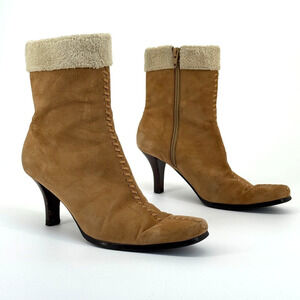 Vtg Y2K Marinelli Womens Suede Shearling Boots Sz 7.5 Cozy Winter Tan 2000s Read
